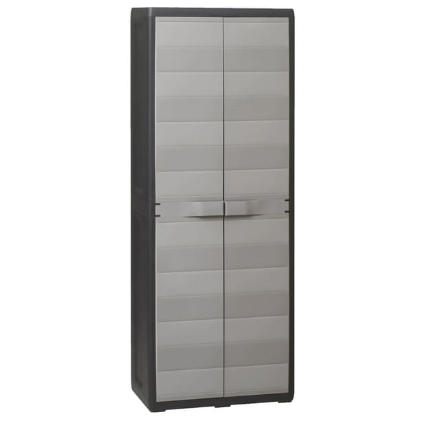 Details about / Adjustable Outdoor Garden Storage Cabinet with 3 Shelves Black and Gray Locker